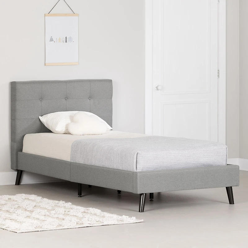 Dylane Twin Upholstered Platform Bed and Headboard by South Shore Furniture - Soft Grey