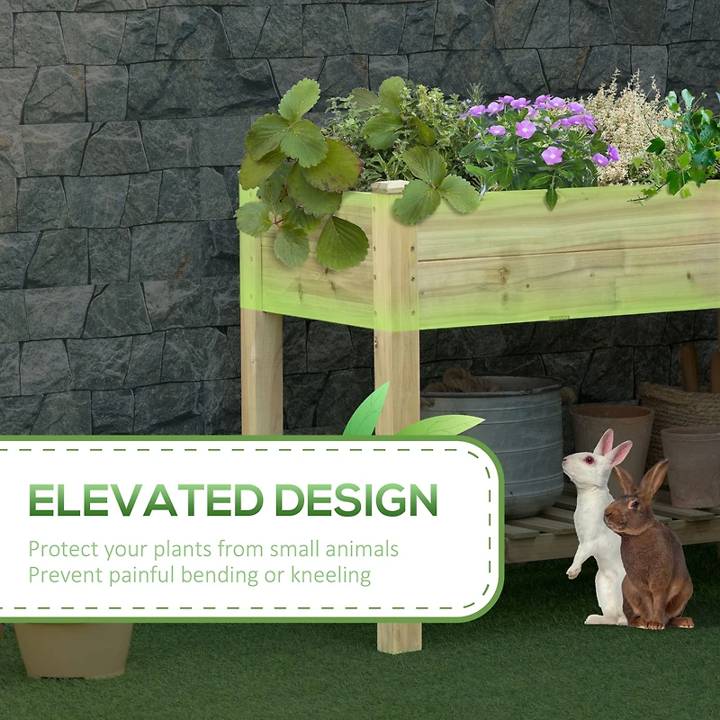 Elevated Wooden Planter Box with Legs and Storage Shelf