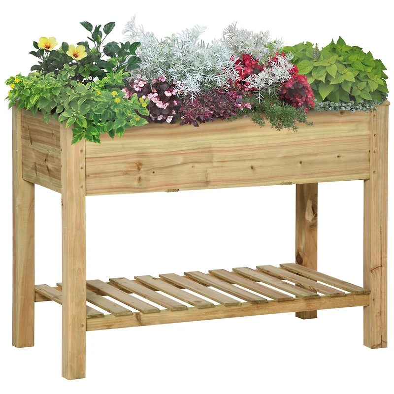 Elevated Wooden Planter Box with Legs and Storage Shelf