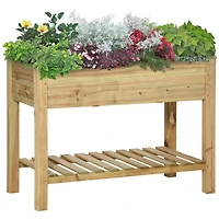 Elevated Wooden Planter Box with Legs and Storage Shelf