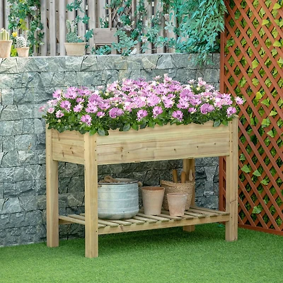 Elevated Wooden Planter Box with Legs and Storage Shelf