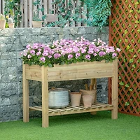 Elevated Wooden Planter Box with Legs and Storage Shelf