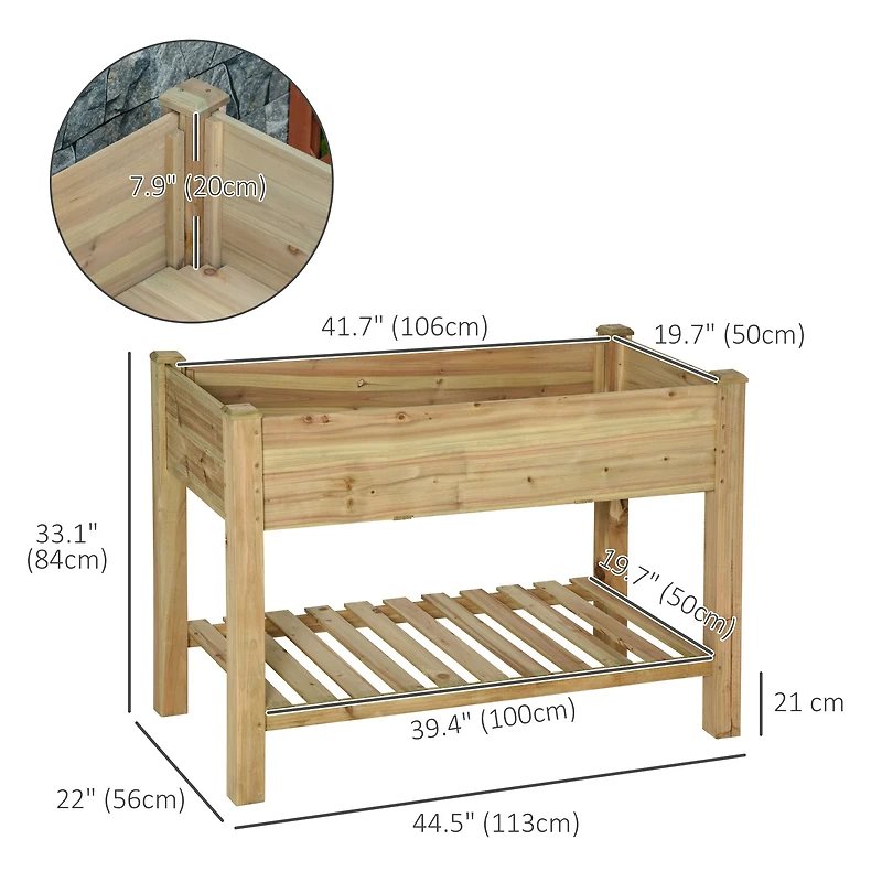 Elevated Wooden Planter Box with Legs and Storage Shelf