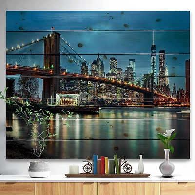 Brooklyn Bridge and Skyscrapers Wood Wall Art