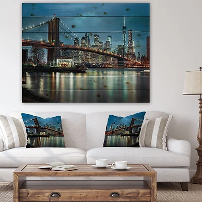 Brooklyn Bridge and Skyscrapers Wood Wall Art