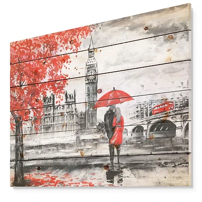 Couples Walking London Wood Wall Art