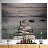 Pier and Boats at Seashore Wood Wall Art