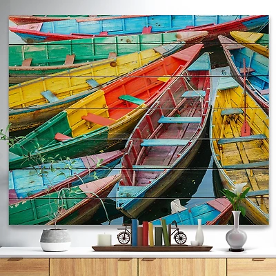 Rowing Boats on the Lake Pokhara Wood Wall Art