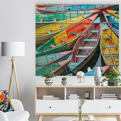 Rowing Boats on the Lake Pokhara Wood Wall Art