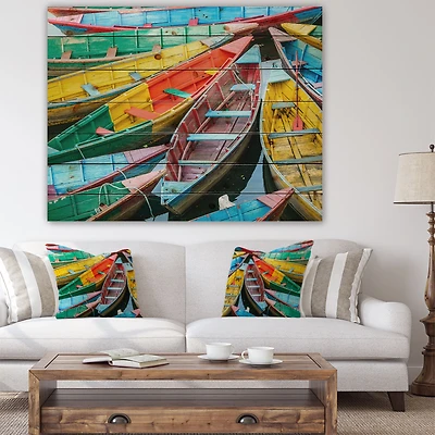 Rowing Boats on the Lake Pokhara Wood Wall Art