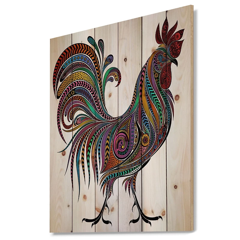 017 Colored Patterns Rooster Wood Wall Art