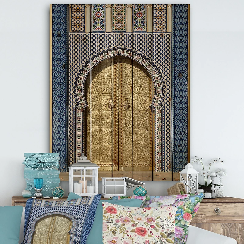 Morroco Palace Golden Doors Wood Wall Art