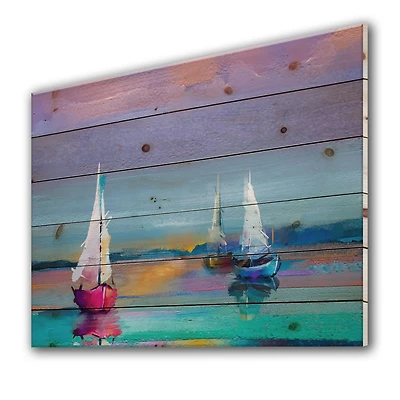 Seascape With Little Ships I Wood Wall Art