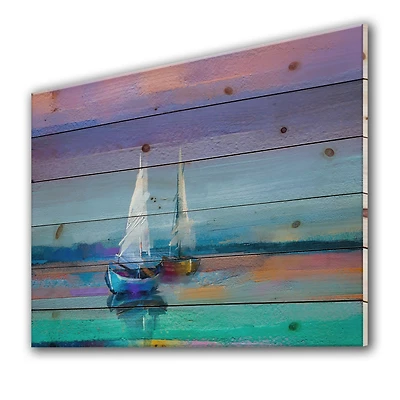 Seascape With Little Ships Wood Wall Art