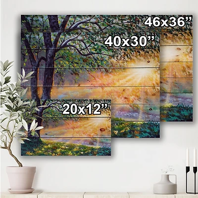 Dawn Sunshine Light By The River Wood Wall Art