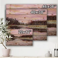 Still Life With Pink Sky River Reeds And Forest Wood Wall Art