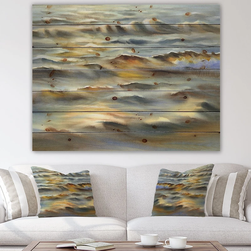 Sunlight Reflections Of Evening Time Waves Wood Wall Art