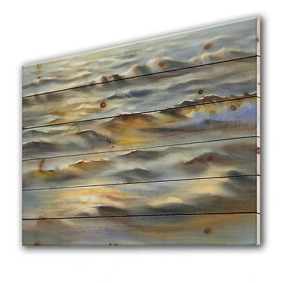 Sunlight Reflections Of Evening Time Waves Wood Wall Art