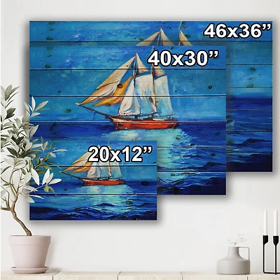 Sailboat Arriving Blue Sky Wood Wall Art