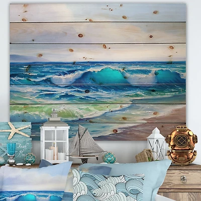 Seascape With Sunlight Catching A Wave Wood Wall Art
