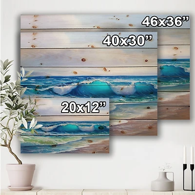 Seascape With Sunlight Catching A Wave Wood Wall Art