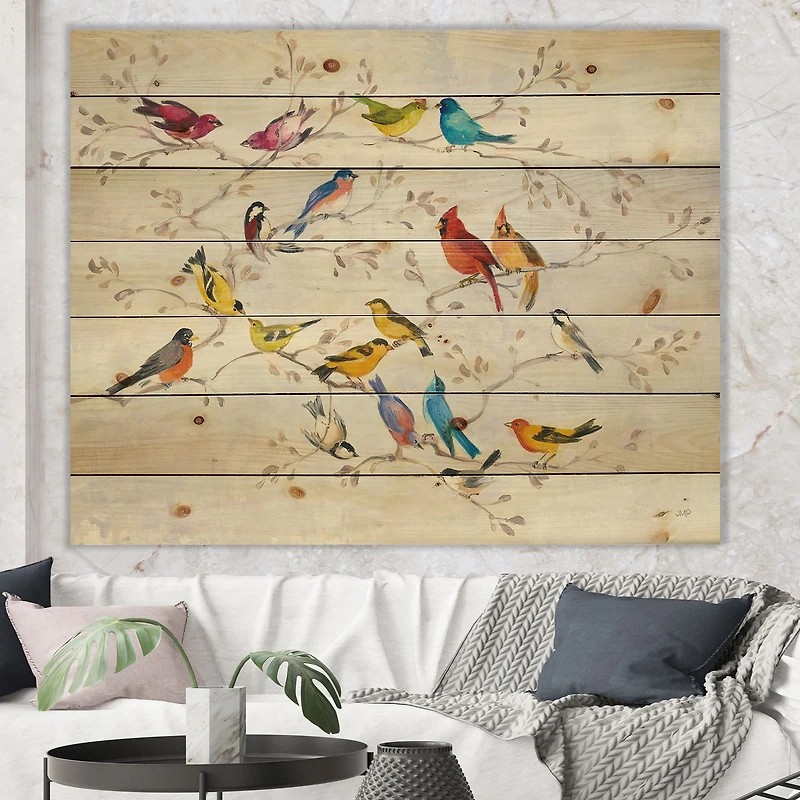Multi-Color Bird on Tree Wood Wall Art