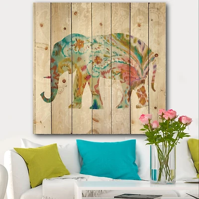 Boho Paisley Elephant Wood Wall Art