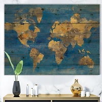 Golden Glam World Map Wood Wall Art