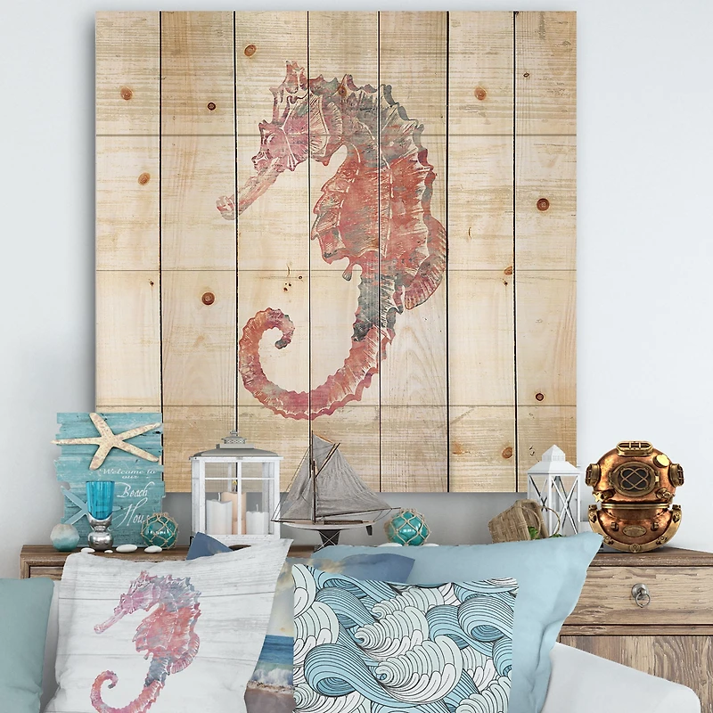Pink seahorses Ocean Life Wood Wall Art