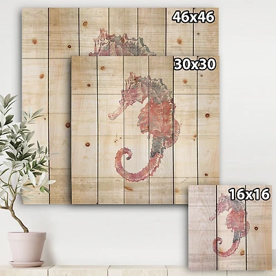 Pink seahorses Ocean Life Wood Wall Art
