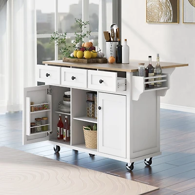 Kitchen Island Cart with Wheels - White