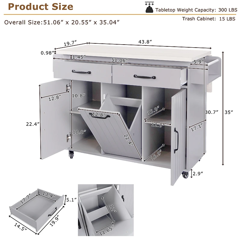 Kitchen Island with Drop Leaf Countertop