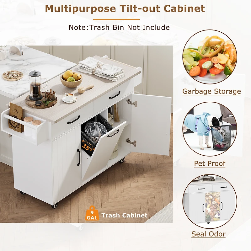 Îlot de cuisine avec comptoir rabattable – blanc