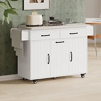 Îlot de cuisine avec comptoir rabattable – blanc