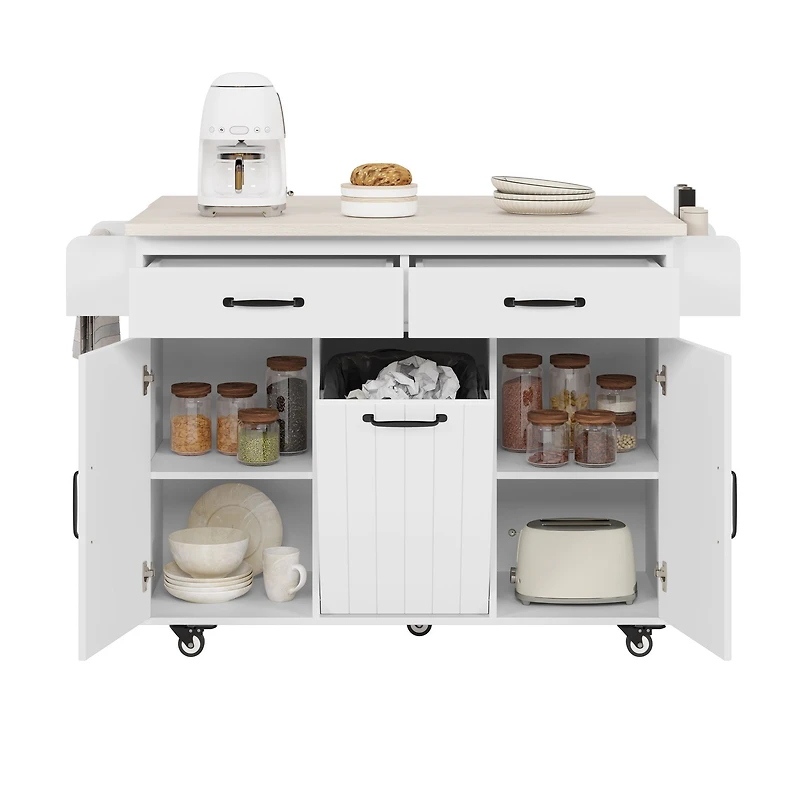 Îlot de cuisine avec comptoir rabattable – blanc