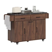 Kitchen Island with Drop Leaf Countertop - Walnut Brown