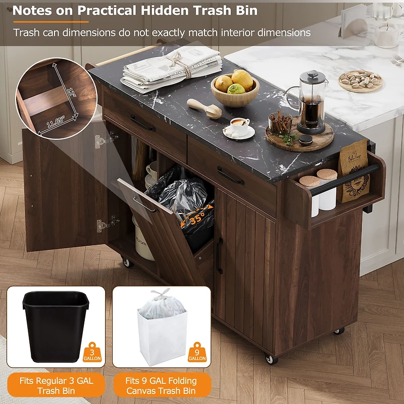 Kitchen Island with Drop Leaf Countertop - Walnut Brown