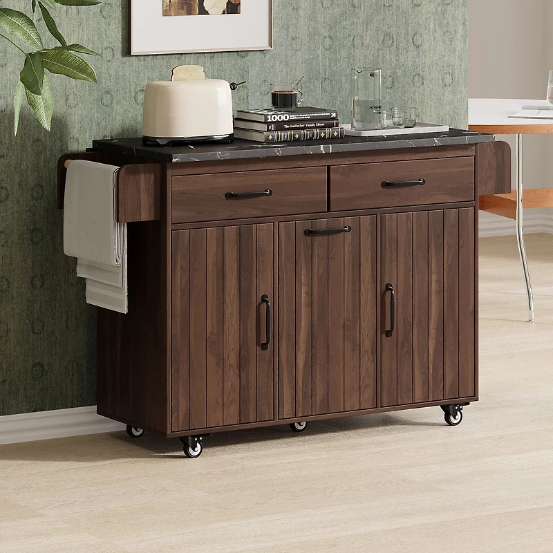 Kitchen Island with Drop Leaf Countertop - Walnut Brown