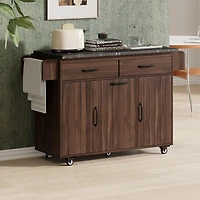 Kitchen Island with Drop Leaf Countertop - Walnut Brown