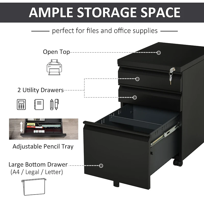 3-Drawer Mobile Filing Cabinet