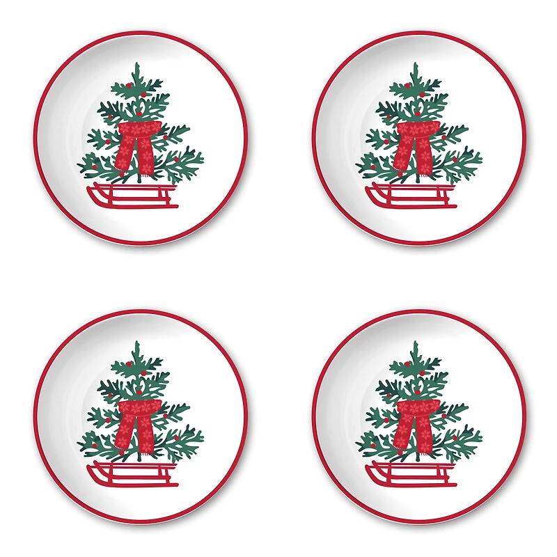 Sledding Tree Printed Side Plates, Set of 4 