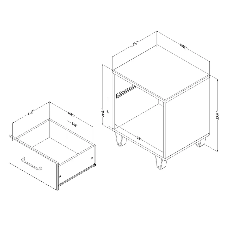 South Shore Furniture Arlen Nightstand - White Pine and Black Matte