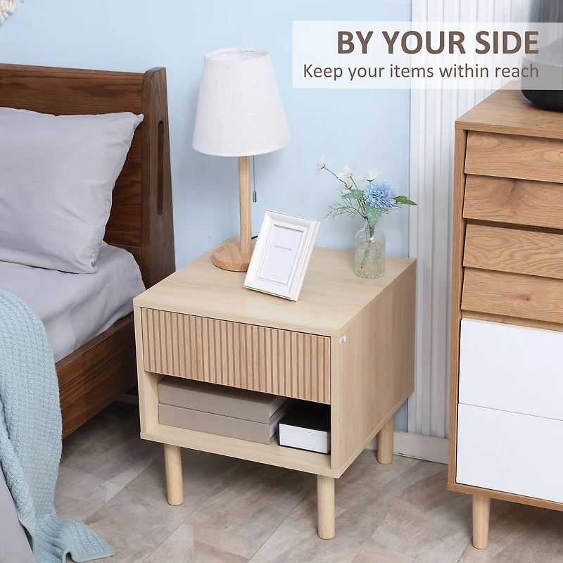 Modern Nightstand with Drawer and Open Shelf