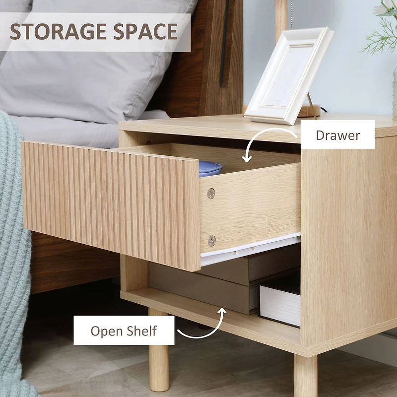 Modern Nightstand with Drawer and Open Shelf