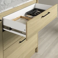 Mylos Kitchen Island Faux White Marble and Blonde Oak