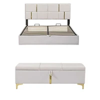 2-Piece Upholstered Bed with Storage Ottoman - Queen