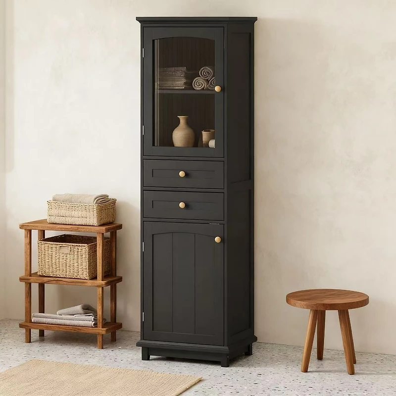 Armoire de rangement haute avec portes en verre – 63 po