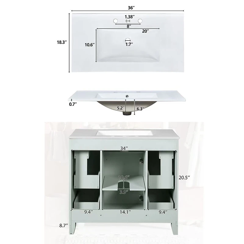 Meuble-lavabo vert avec lavabo en céramique – 36 po
