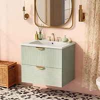 Green Wall-Mounted Bathroom Vanity with Sink - 24"