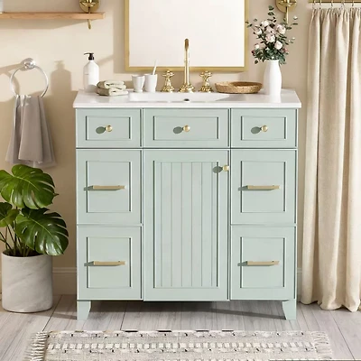 Green Bathroom Vanity with Ceramic Sink - 36"